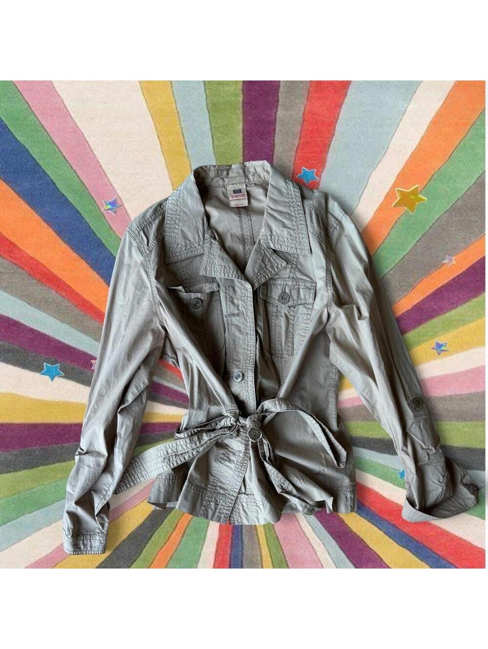 Y2K Tan cargo trench jacket